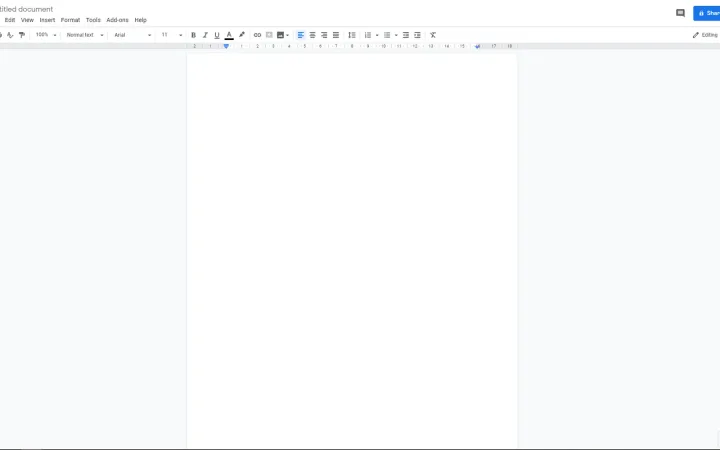 Blank document open in Google Docs